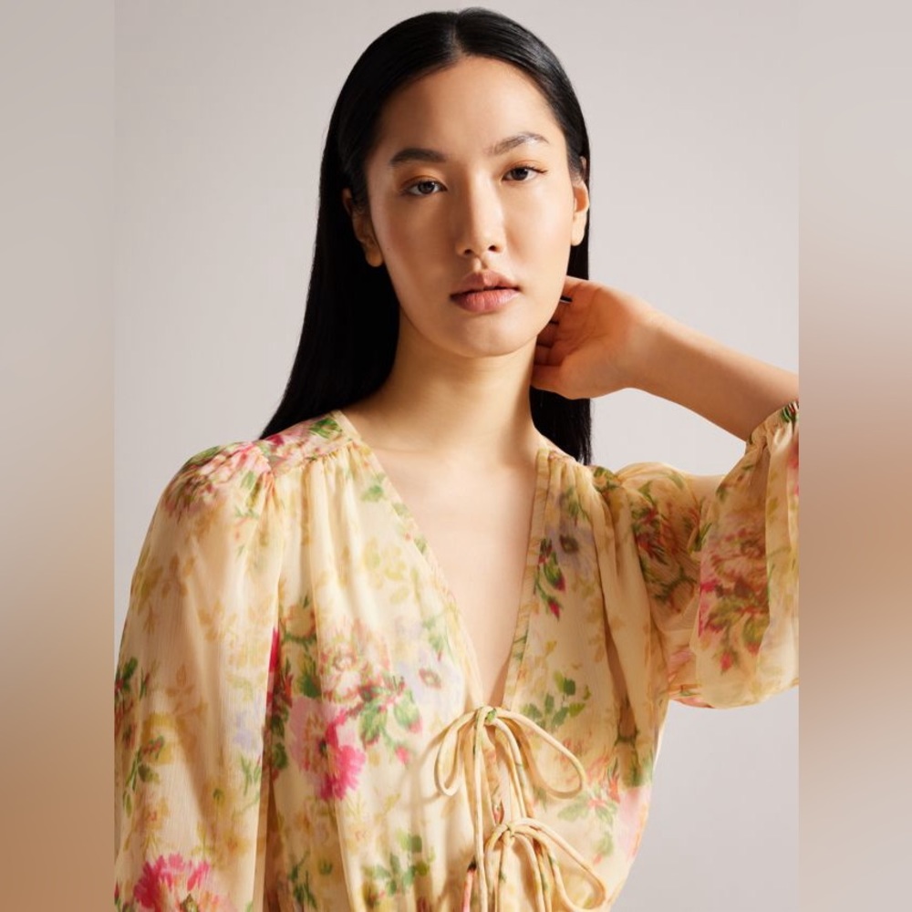 Ted Baker Tamziiy Floral Print Tie Front Mini Dress - Picture 4 of 11